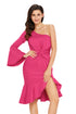 Sexy Rosy Twist and Ruffle Accent One Shoulder Prom Dress